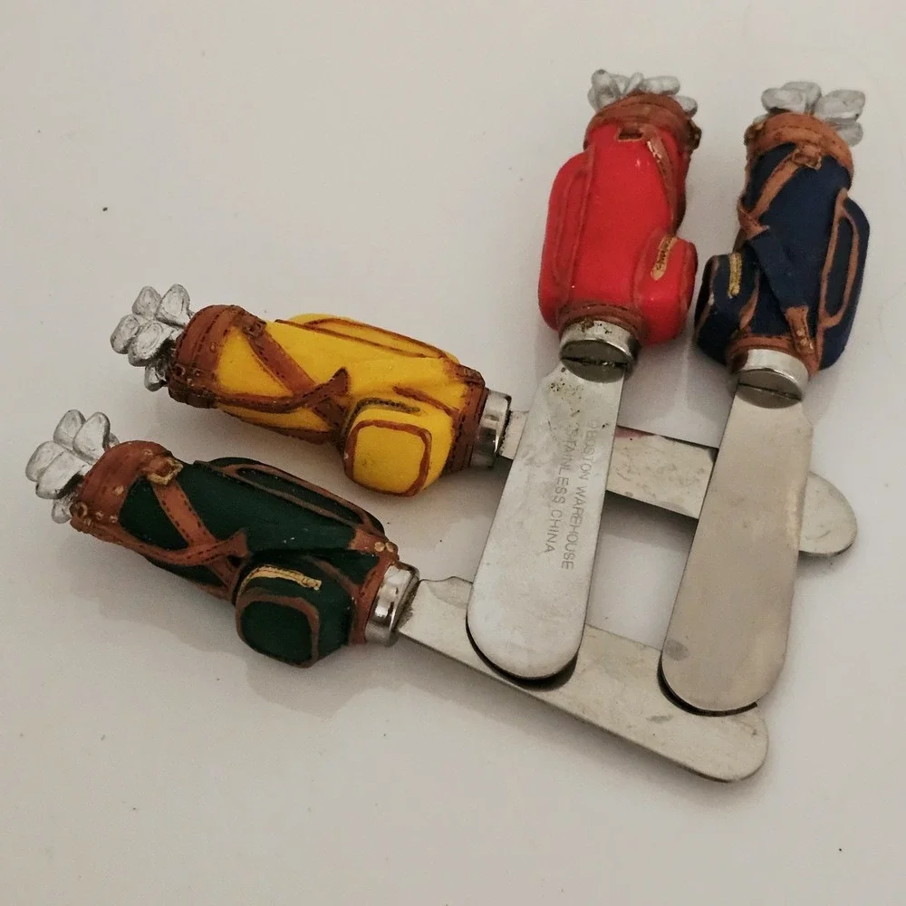 Golf Themed Cheese Spreaders Golf Bag‎ Handle  Knives Boston Warehouse